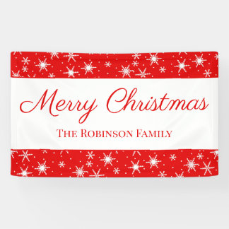Cute Red White Snowflake Merry Christmas Banner