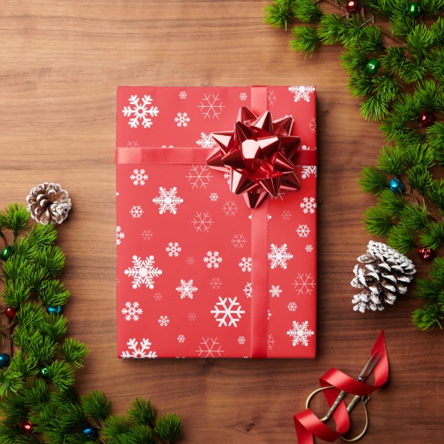 Cute red white snowflakes christmas wrapping paper (Holiday Gift)