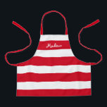 Cute Red White Stripes Kids Personalized Apron<br><div class="desc">Your child will love crafting or helping you cook in this Cute Red White Stripes Kids Personalized Apron. This modern design has wide horizontal stripes on all-over-print apron and name is in white whimsical lettering across the top.
CLICK PERSONALIZE TEMPLATE OPTION AND ENTER NAME</div>