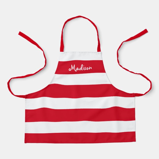 Cute Red White Stripes Kids Personalized Apron (Front)
