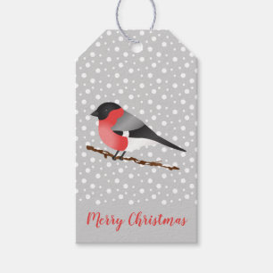 Cute Red Winter Bird On Grey Merry Christmas Gift Tags