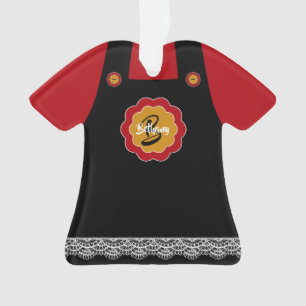 Cute Red With Grey Pinafore Lace Trim Christmas Ornament