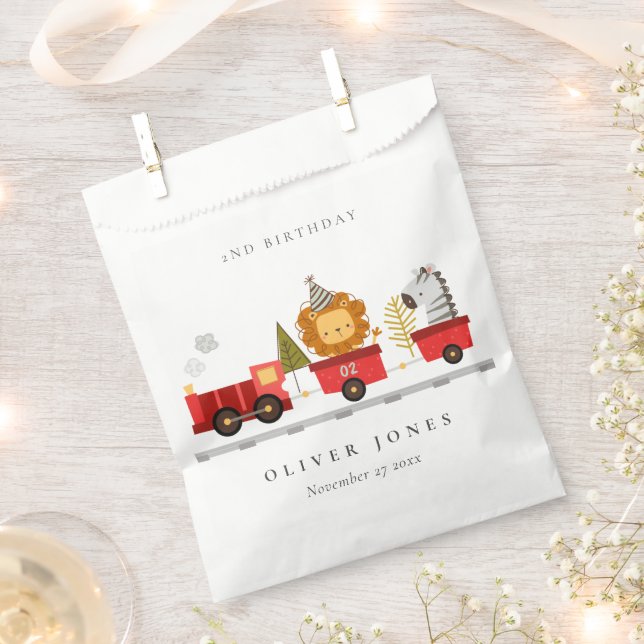 Cute Red Woodland Animal Train Any Age Birthday Favour Bag (Clipped)