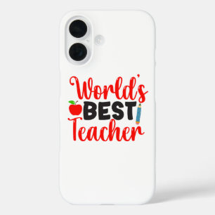 Cute Red Worlds Best Teacher Typography iPhone 16 Case