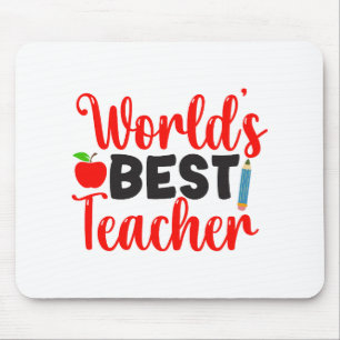 Cute Red Worlds Best Teacher Typography Mouse Pad