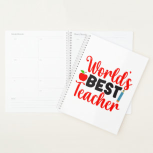 Cute Red Worlds Best Teacher Typography Planner
