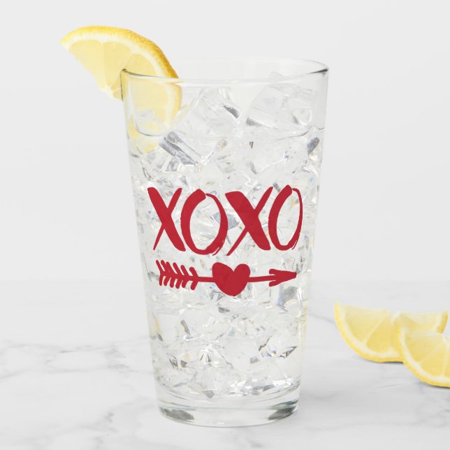 Cute Red XOXO with Cupid's Heart Arrow Glass (Front Ice)