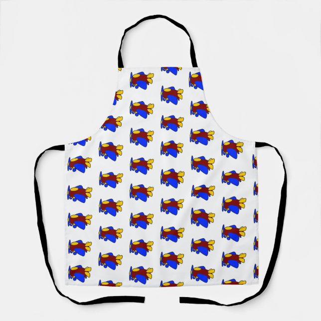 Cute Red Yellow Blue Airplane Cartoon for Kids Apron (Front)