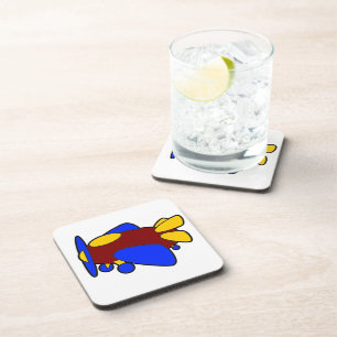 Cute Red Yellow Blue Airplane Cartoon for Kids Coaster