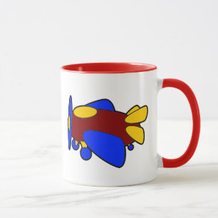 Cute Red Yellow Blue Airplane Cartoon for Kids Mug