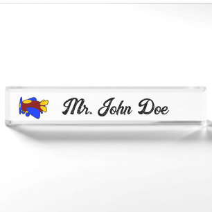 Cute Red Yellow Blue Airplane Cartoon for Kids Nameplate
