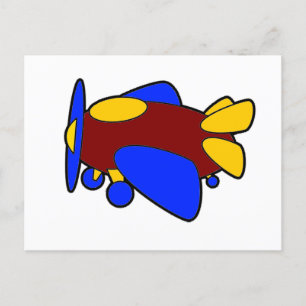 Cute Red Yellow Blue Airplane Cartoon for Kids Postcard