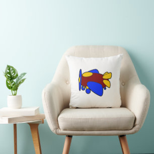 Cute Red Yellow Blue Airplane Cartoon for Kids Throw Pillow