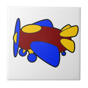 Cute Red Yellow Blue Airplane Cartoon for Kids Tile