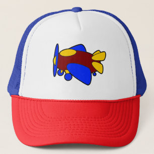 Cute Red Yellow Blue Airplane Cartoon for Kids Trucker Hat