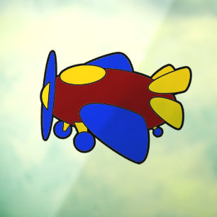 Cute Red Yellow Blue Airplane Cartoon for Kids Window Cling