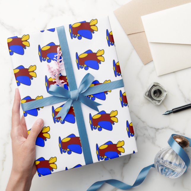 Cute Red Yellow Blue Airplane Cartoon for Kids Wrapping Paper (Gifting)