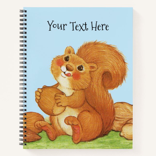 Cute Reddish Brown Squirrel in Grass Nuts Acorns Notebook (Front)