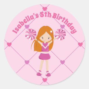 Cute Redhead Cheerleader Custom Birthday Party Classic Round Sticker