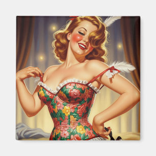 Cute Redhead pin-up girl with dog Magnet