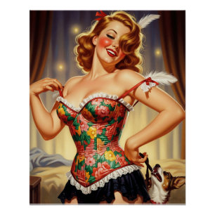 Cute Redhead pin-up girl with dog Poster