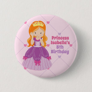 Cute Redhead Princess Pink Kids Birthday Party 2 Inch Round Button