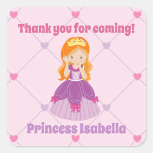 Cute Redhead Princess Pink Kids Birthday Party Square Sticker