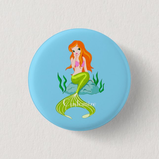 Cute Redheaded Mermaid Thunder_Cove 1 Inch Round Button (Front)