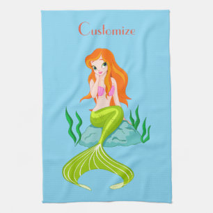 Cute Redheaded Mermaid Thunder_Cove Kitchen Towel