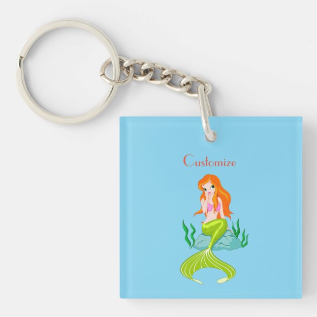 Cute Redheaded Mermaid Thunder_Cove Square Sticker Keychain (Front)