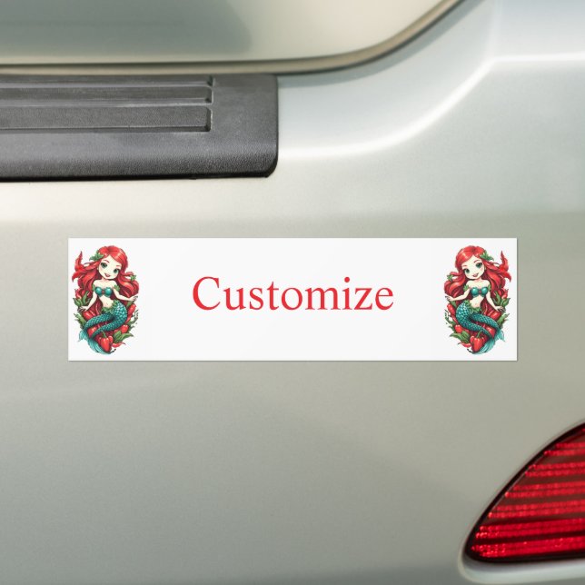 Cute Redheaded Two-tail Mermaid Thunder_Cove Bumper Sticker (On Car)