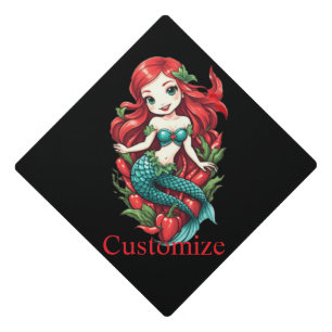 Cute Redheaded Two-tail Mermaid Thunder_Cove Graduation Cap Topper