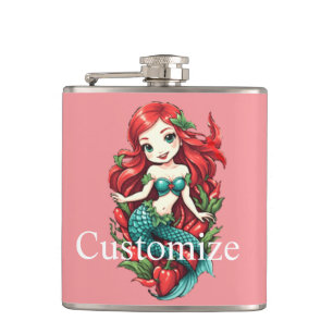 Cute Redheaded Two-tail Mermaid Thunder_Cove Hip Flask
