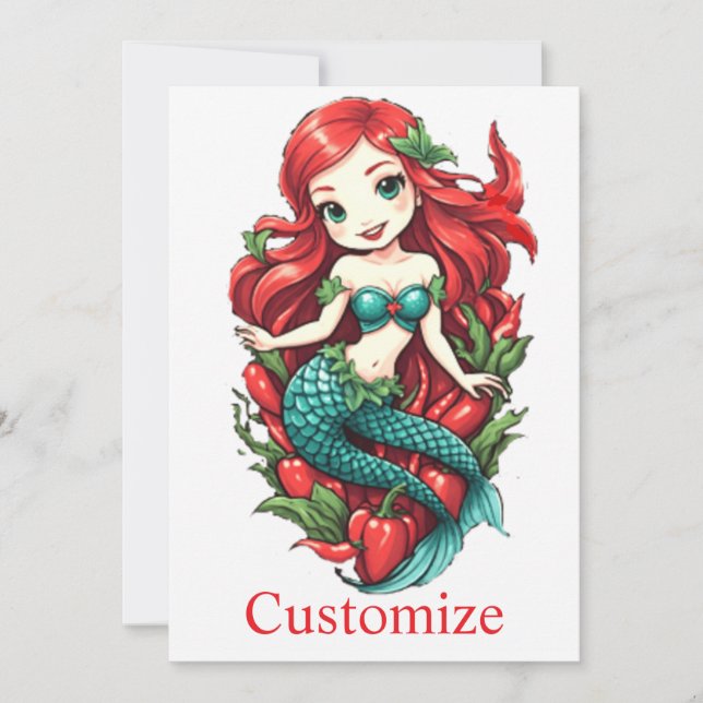 Cute Redheaded Two-tail Mermaid Thunder_Cove Invitation (Front)