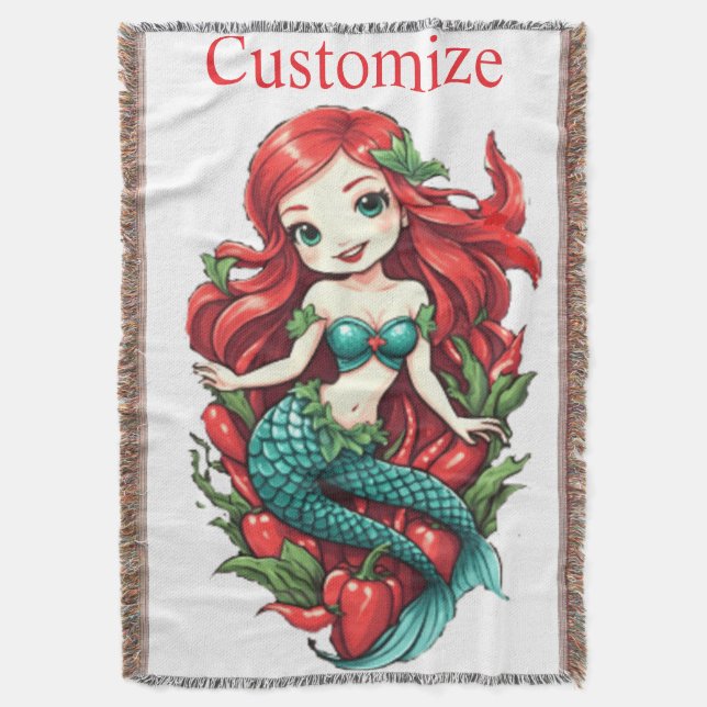 Cute Redheaded Two-tail Mermaid Thunder_Cove Throw Blanket (Front Vertical)