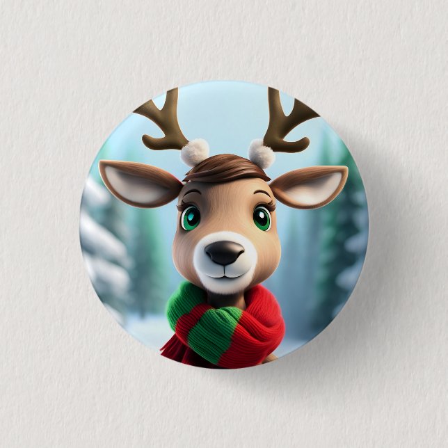 Cute Reindeer 1 Inch Round Button (Front)