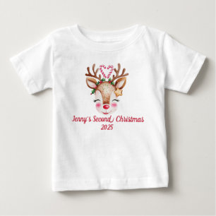 Cute Reindeer 1st/2nd/3rd/4 Christmas Personalize Baby T-Shirt