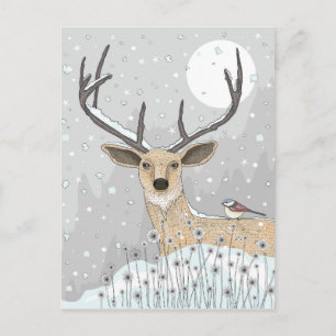 Cute Reindeer And Bird Postcard