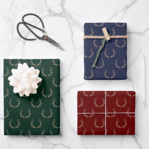 Cute reindeer antlers green maroon navy Christmas Wrapping Paper Sheet