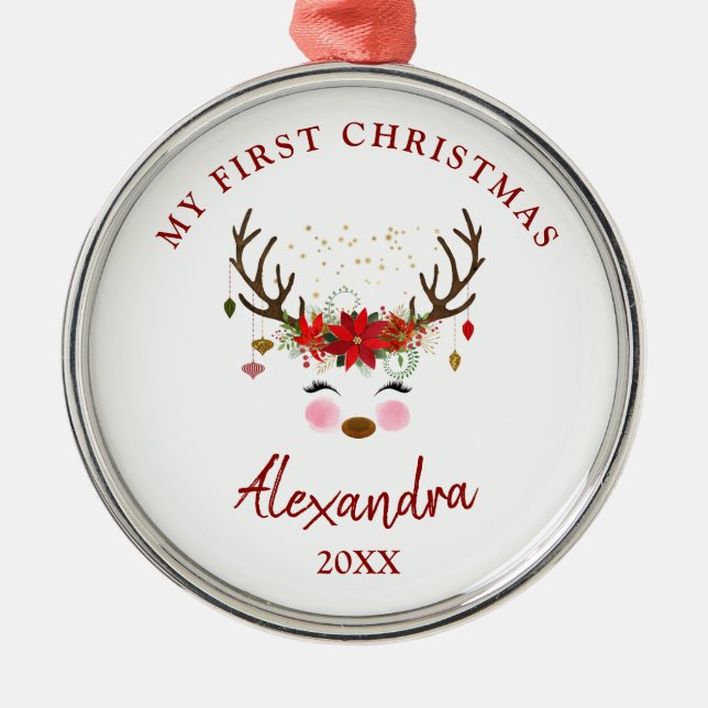 Cute Reindeer Baby 1st Christmas Ornament (Front)