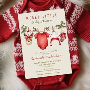 Cute reindeer baby clothes Merry Little Christmas Invitation