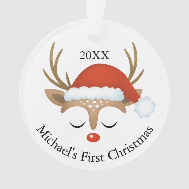 Cute Reindeer Babys First Christmas Photo Ornament (Front)
