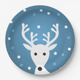 Cute reindeer blue winter Christmas Paper Plate