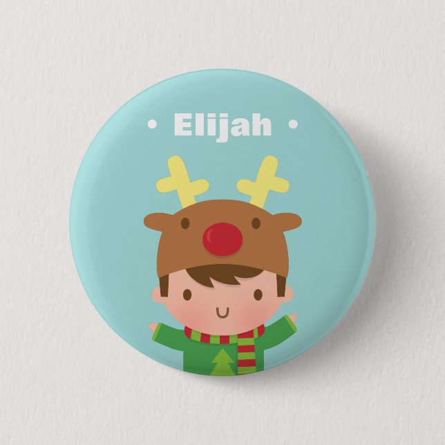 Cute Reindeer Boy Kids Christmas Fillers 2 Inch Round Button (Front)