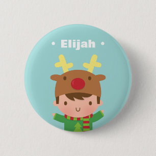 Cute Reindeer Boy Kids Christmas Fillers 2 Inch Round Button