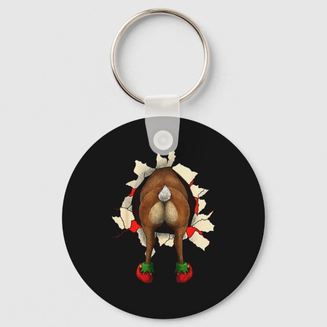 Cute Reindeer Butt Breakthrough Christmas  Keychain (Front)