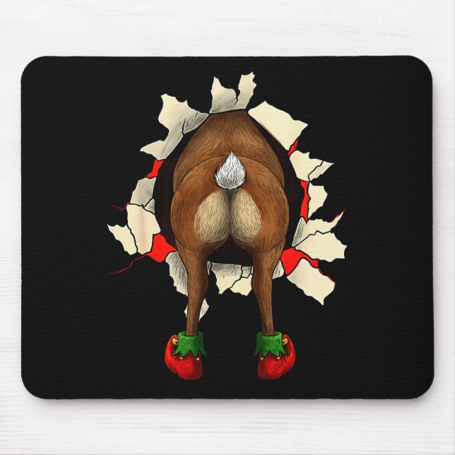 Cute Reindeer Butt Breakthrough Christmas  Mouse Pad (Front)