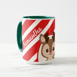 Cute Reindeer Candy Cane Stripes Personalized Mug
