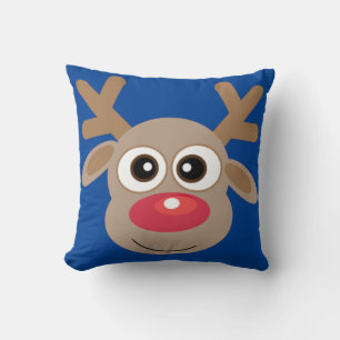 Cute Reindeer Cartoon Blue Christmas Throw Pillow