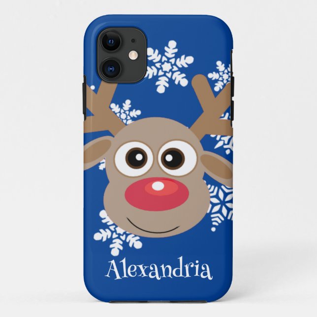 Cute Reindeer Cartoon Christmas Fun Blue Case-Mate iPhone Case (Back)